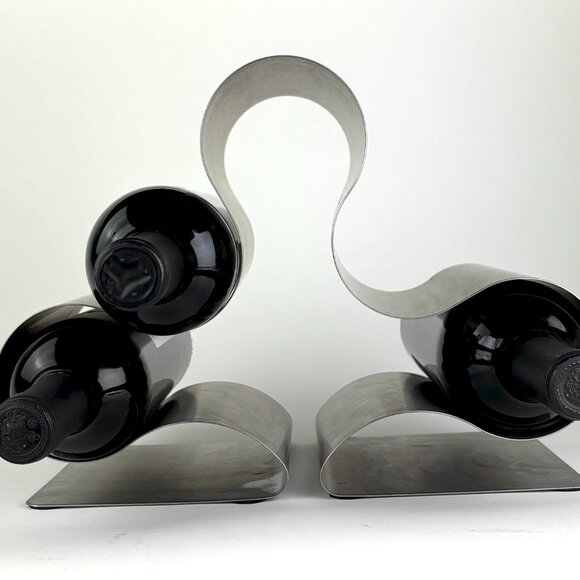 Modern Stainless Steel Wine Rack - Sculptural Elegance 6 Bottle - Picture 5 of 5